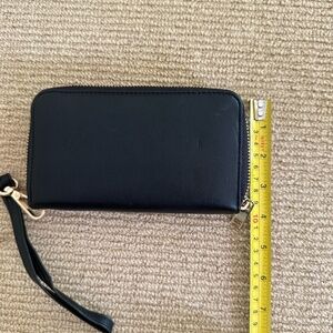 Faux Leather Black Wallet/Card Holder/Clutch with Strap and Change Purse